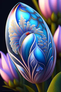 优雅蓝极致细节鲜花插画