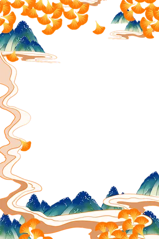 国潮手绘古风海浪花朵祥云装饰边框相框免抠