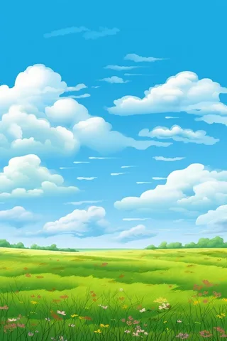 春天的蓝天白云草原很美背景图