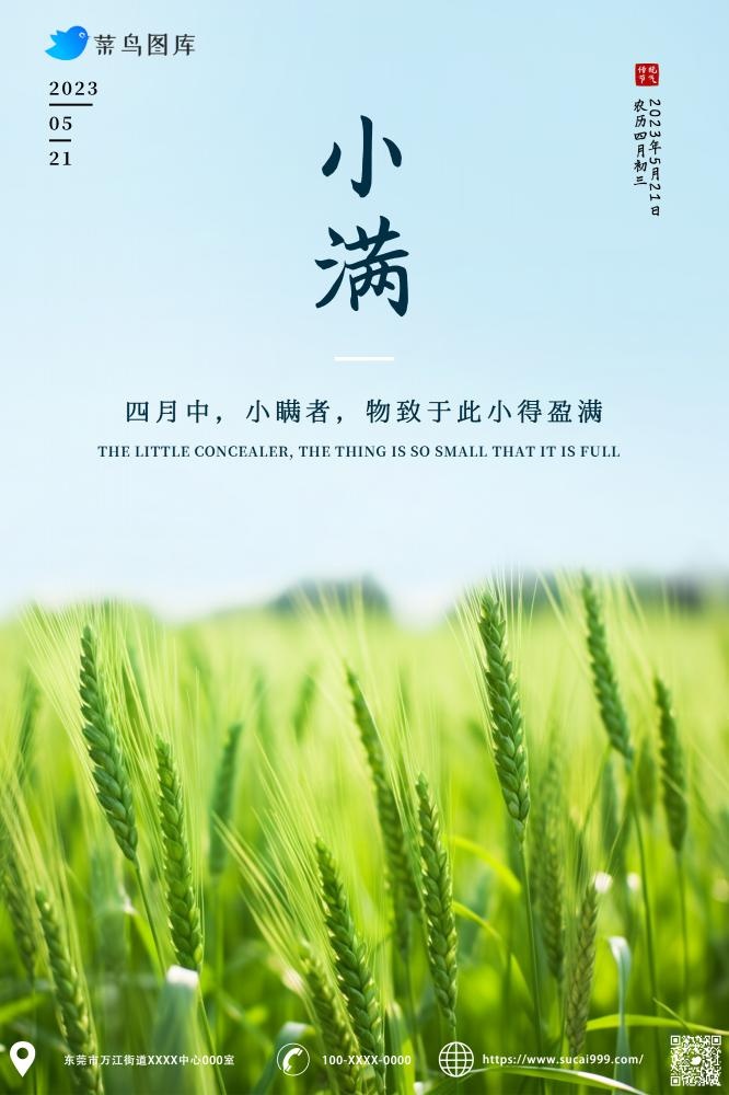 小满节气风景小麦麦穗绿色小清新海报(2000x3000)psd模版下载
