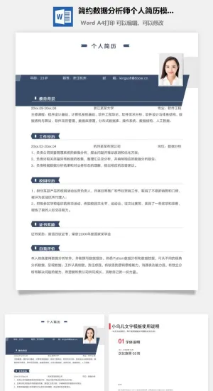 简约数据分析师个人简历模板