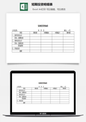 短期投资明细表excel模板