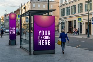 城市户外车站灯箱广告牌PSD分层样机模板