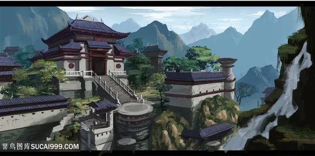 道观手绘中国风CG原画绘画图片 道观手绘中国风CG原画绘画图片