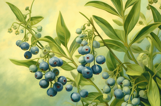 一串绿色背景的蓝莓插画