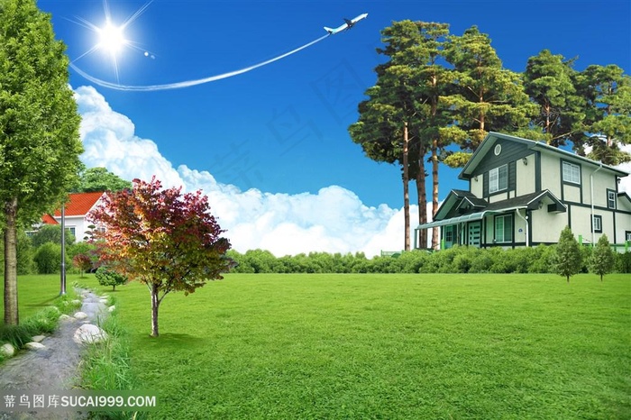 草地别墅韩式自然背景