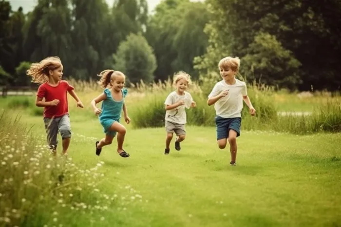 草丛奔跑儿童玩耍快乐背景图(1344x896)