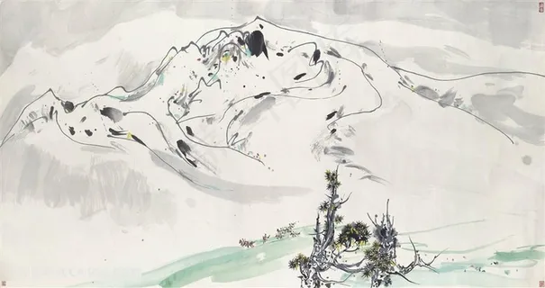 吴冠中手绘简约水墨山脉艺术挂画