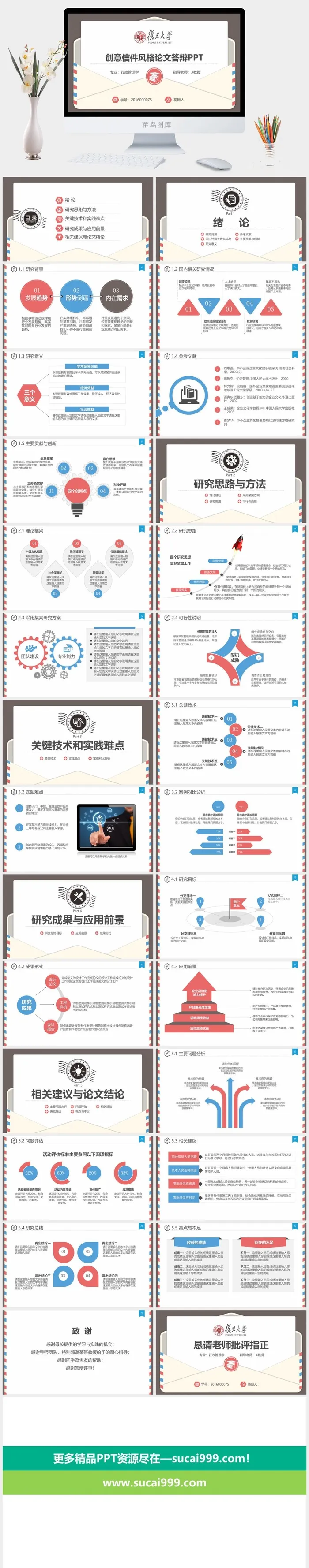 创意信件毕业设计答辩PPT模板