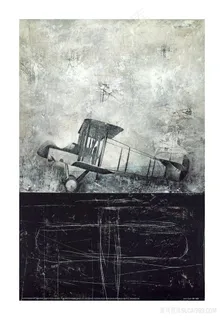 手绘黑白飞机装饰画