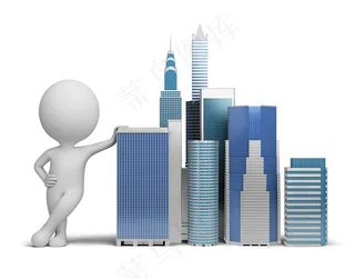 倚靠着建筑物的白色小人高清图