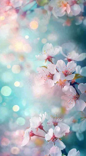 春天枝条上开满花朵，春分摄影图