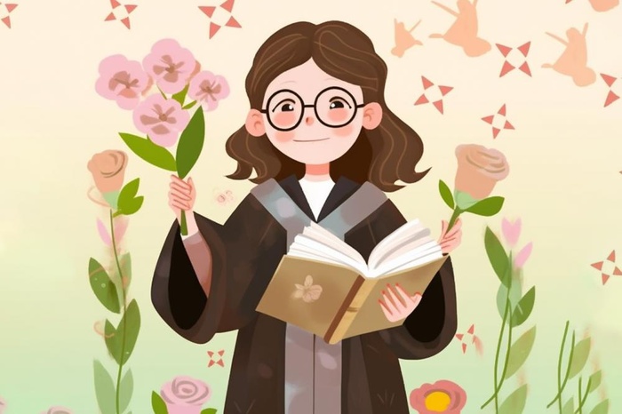 毕业学生穿着学士服花海报素材背景