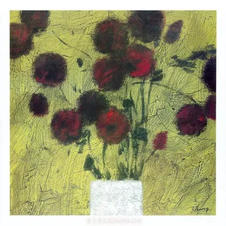 唯美花卉水墨花瓶插画