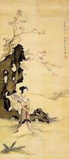 花卉山脉古代美女装饰画