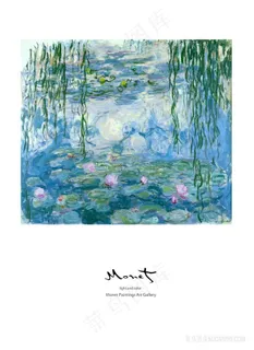 柳枝莲花高清油画风景画