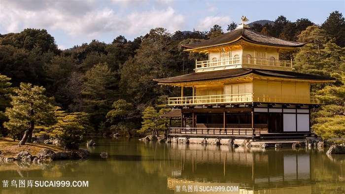 湖畔庭院风景画壁纸
