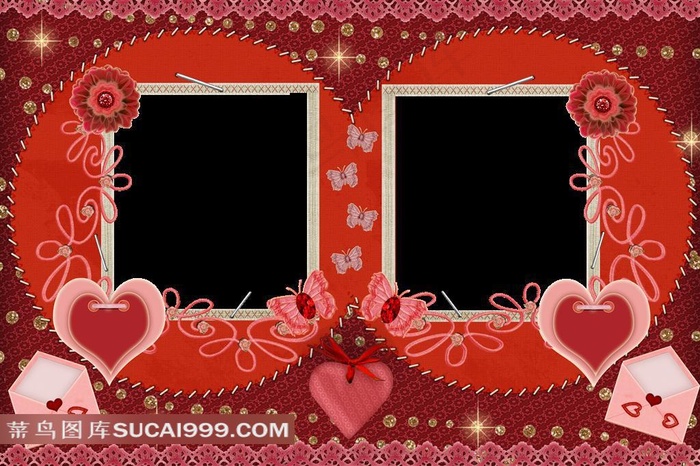 精美心形信封蝴蝶相框素材