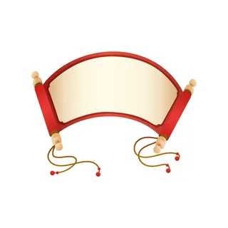 复古中国风卷轴元素手绘画轴文本标题框PSDAI素材模板png免扣图