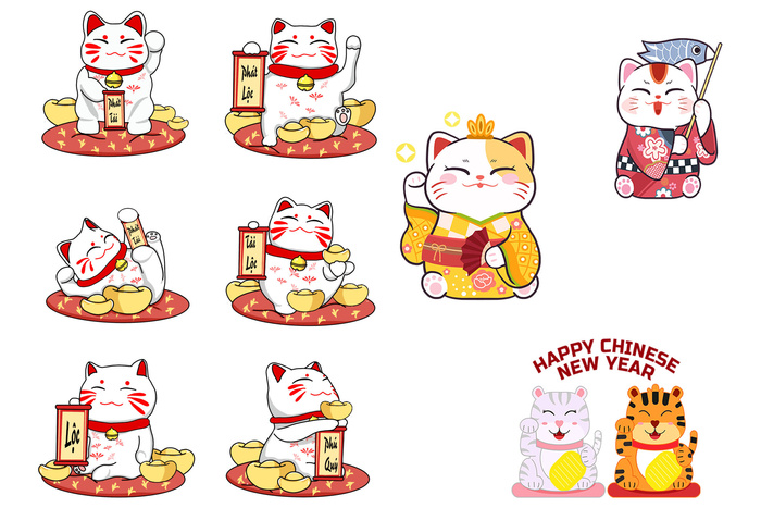 财神猫可爱元素psd模版下载