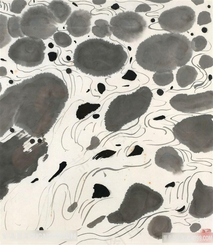 吴冠中水墨水彩溪流装饰画