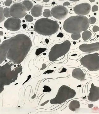 吴冠中水墨水彩溪流装饰画