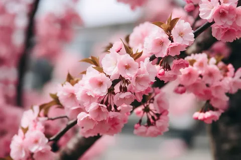 粉色重瓣樱花细节特写摄影图 粉色重瓣樱花细节特写摄影图