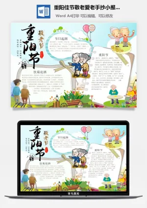 重阳佳节敬老爱老手抄小报wrod模板