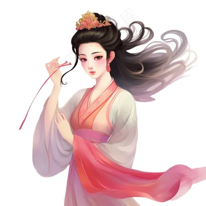 古风古装少女仙气粉色衣裙插画免抠(1024x1024)