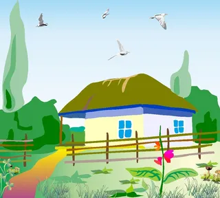 彩色卡通风风景画素描矢量图素材