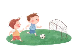 开学季学生踢足球卡通插画