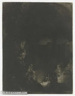 伦勃朗素描人物艺术挂画