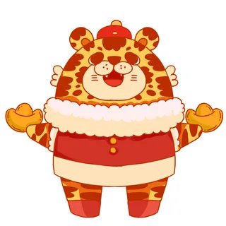 中国风2022虎年元旦新年卡通老虎形象装饰元素插画ps素材