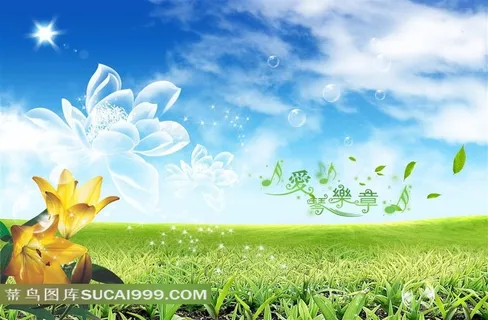 梦幻鲜花蓝天草地风景图片下载