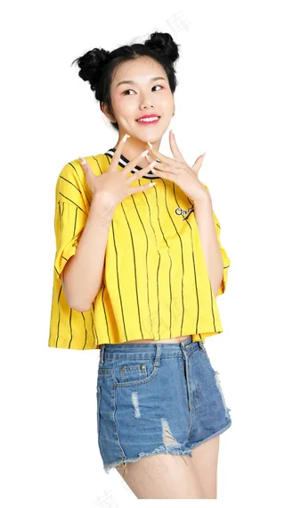 清新丸子头可爱的女孩免抠摄影图片