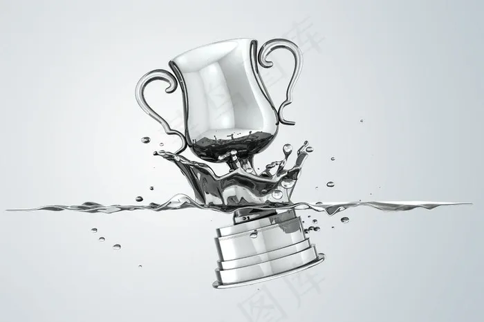 创意水素材-掉落在水里的透明奖杯