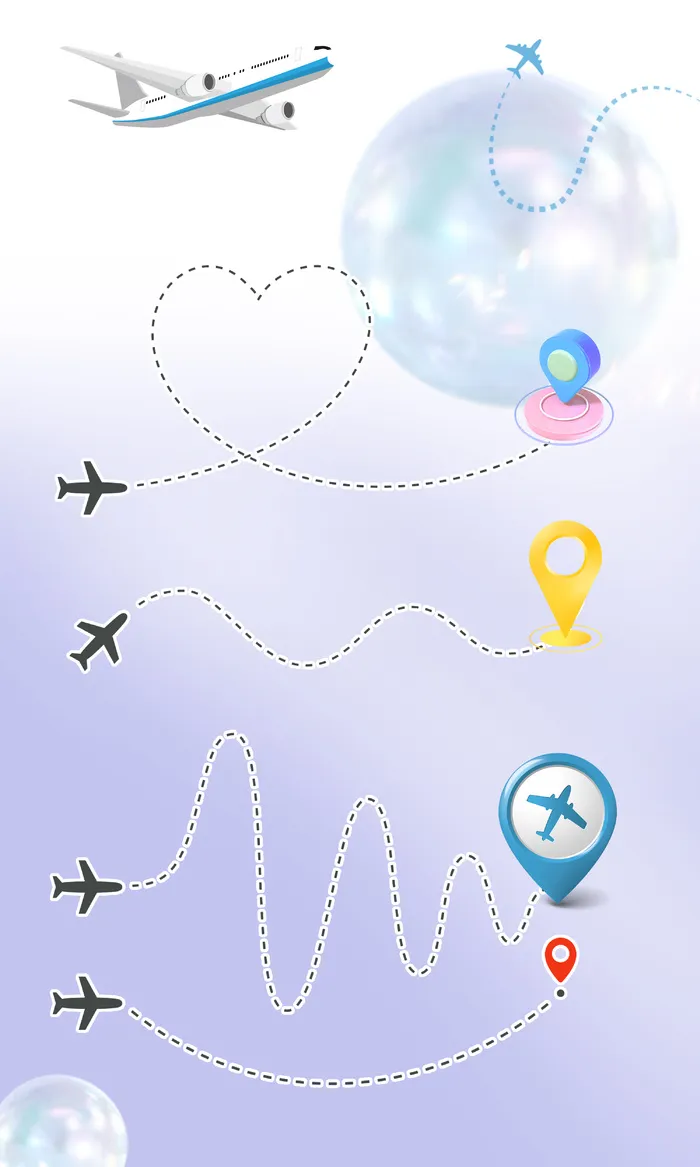 飞行航线旅行定位图标元素合集psd模版下载