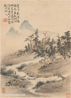 清代华喦山水图册农家浣纱人国画图片 清代华喦山水图册农家浣纱人国画图片