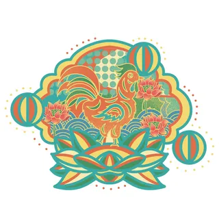 中国风国潮十二生肖鸡手绘烫金插画春节剪纸元素PSD设计素材