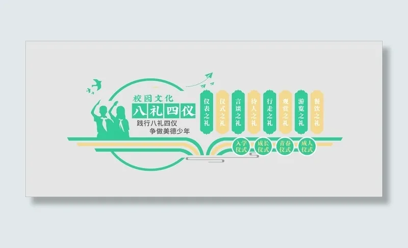 简约八礼四仪校园文化墙cdr矢量模版下载