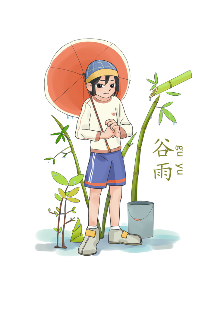 二十四节气谷雨创意场景插画psd模版下载