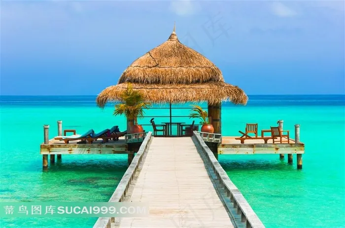 海上凉亭风景图片