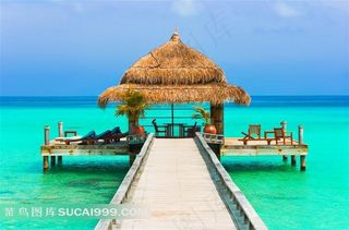 海上凉亭风景图片