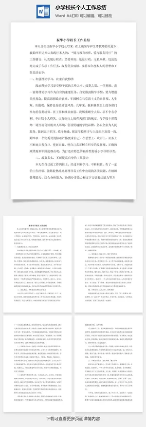 小学校长个人工作总结word模板