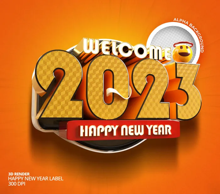 黄色2023数字新年快乐橙色背景