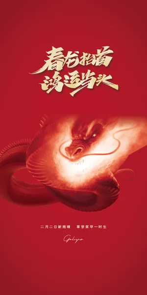 红色大气简约龙抬头海报