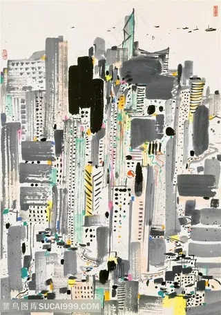 吴冠中手绘唯美建筑水彩艺术挂画