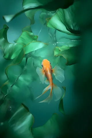 河水荷叶金鱼摄影