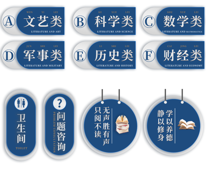 校园图书馆书架分类门牌