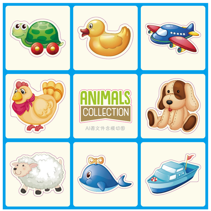 卡通动物不干胶标签贴纸